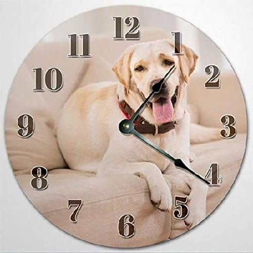 ArogGeld Vintage Farmhouse Wall Clock - 10 Inch Yellow Lab Dog on Sofa, Battery Operated, Non-Ticking, Large Wall Clock for Living Room, Kitchen, Bedroom Decor