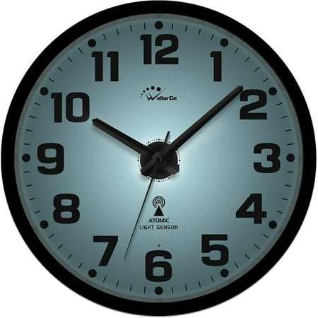 Atomic Wall Clock with Night Light - Silent Lighted up Wall Clock Glow in The Dark, Battery Operated, AUTO DST, 12 Inch