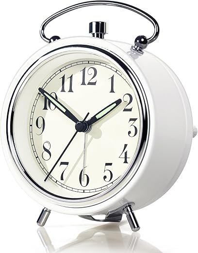 AYRELY® 4" Super Loud Alarm Clock for Heavy Sleepers, Desk Clock with Built-in Metal Bell, Silent Analog Table Clock with Night Light for Bedroom, Bedside, Office, Kitchen (White)