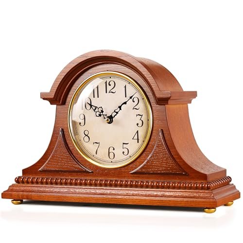 AYRELY® Grandfather Mantel Clock with Chime, Elegant Wooden Frame, Table Clock Battery Operated, Desk Shelf Vintage Clock for Living Room,Home Decor Gift