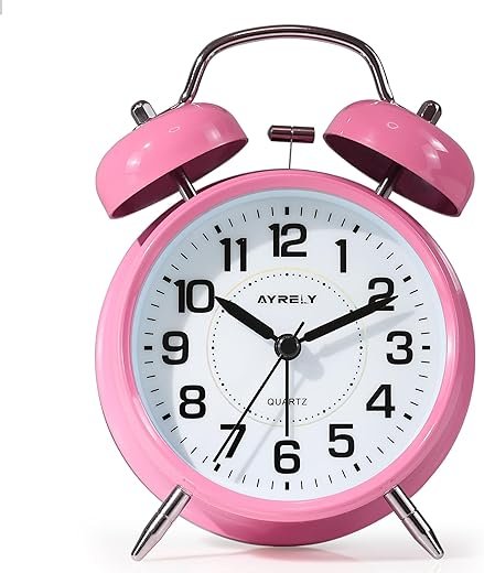 AYRELY® Super Loud Twin Bell Alarm Clock for Heavy Sleepers, 4-Inch Silent Non-Ticking Quartz with Backlight, Metal Cute Clock for Kids' Rooms (Pink)