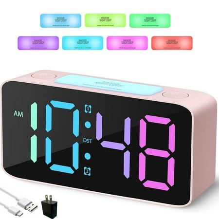 BAKIBO Digital Alarm Clock for Bedroom, Dual Loud Alarms, Large Night Light with 7 Colors,Adjustable Volume,Dimmer,Desk Clock with USB Charger, Ok to Wake Up for Kids,Teens