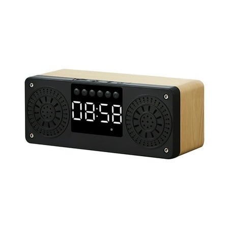 Bdday Wooden Alarm Clock for Bedroom, Bluetooth Speaker with Fm Radio, Wireless Charging Station for Iphone/Samsung, Sleep Timer, Digital Led Clock for Desk, Office