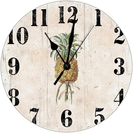 Bedroom Wall Clocks Rustic Pineapple Round Clock Battery Operated Non-Ticking Wall Clock 15 inch Pineapple Wall Clock for Kitchen Outdoor Decorative Clocks for Christmas Holiday Farmhouse