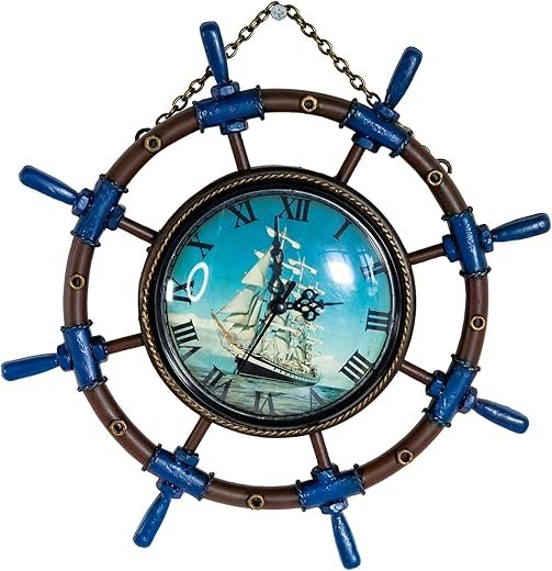 Berfutall-Metal Ship Steering Wheel Wall Clock - Nautical Boat Rudder Art, Battery Operated Hanging Decoration for Living Room, Bedroom, Office - Unique Home Decor Gift Idea (C)