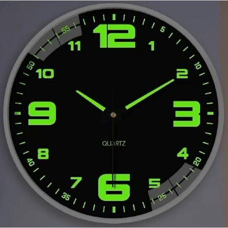 BERGUF 12” Silent Non-Ticking Quartz Night Light Wall Clock with Luminous Numbers, White Frame