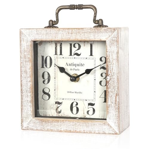 BITALYE Retro Desk Clock, Vintage Table Clock, Mantel Clock, Wooden Table Clock for Living Room, Bedroom, Shelf Decoration, Farmhouse Decor (White Color)