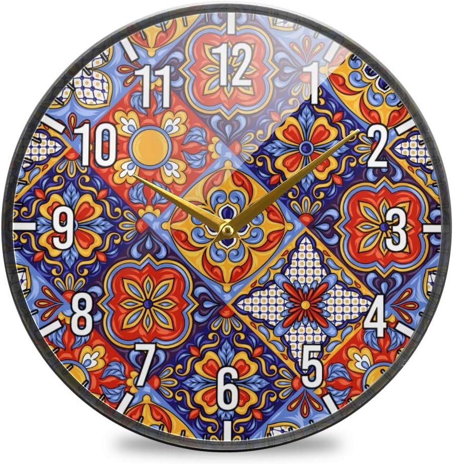 Blueangle Mexican Ceramic Tile Pattern Wall Clock for Living Room Bedroom Office Home Decorations (12 Inch)