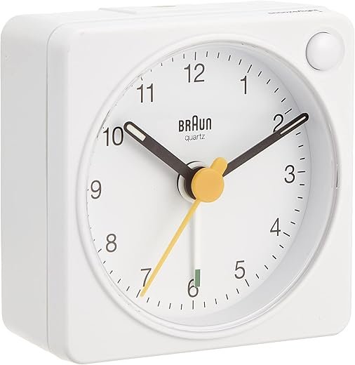 Braun/Brown Analog Alarm Clock White BC02XW Analog Alarm Clock with Light & Snooze Function, White, Free