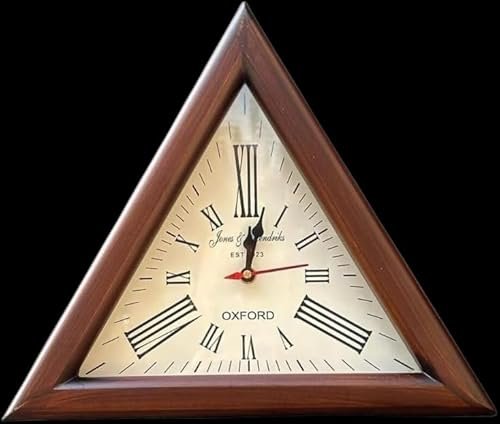 Brown Wooden Triangle Shape Wall Clock, Vintage Nautical Style Roman Number Silent Wall Clock, Mid Century Modern Operated Mantel Wall Hanging Clock for Living Room, Kitchen, Bedroom.