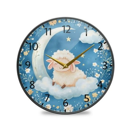 BZSMCE Wall Clock Acrylic Size：9.5*9.5in/11.9*11.9in Sheep Resting on Clouds Design Pattern Clock