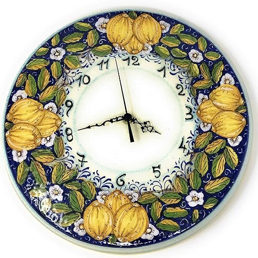 CERAMICHE D'ARTE PARRINI - Italian Ceramic Wall Round Clock Art Pottery Hand Painted Decorated Lemons Made in ITALY Tuscan