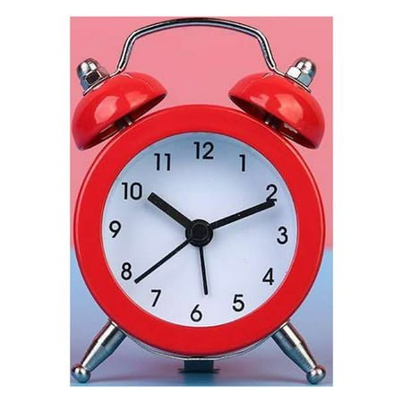 Classic Double Bell Mini Alarm Clock, Quartz Movement, Bedside Night Analog Clock, Desktop Decoration Ornaments, red