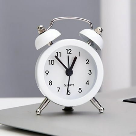 Classic Retro Round Bedside Twin Bell Alarm Clock Non-ticking Desk Table Clock,White