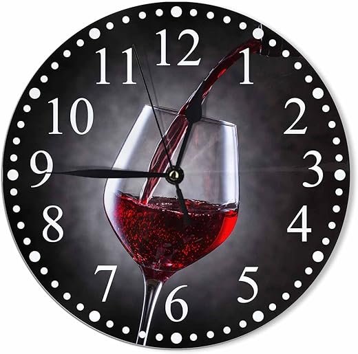 Clock Red Wine Style Wall Clock 10 Inch Silent Non-Ticking Clocks Battery Operated for Home Living Laundry Room Kitchen Bedroom Office