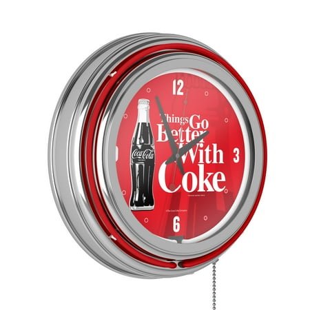 Coca-Cola Things Go Better with Coke Bottle Art Retro Neon Analog Wall Clock with Pull Chain