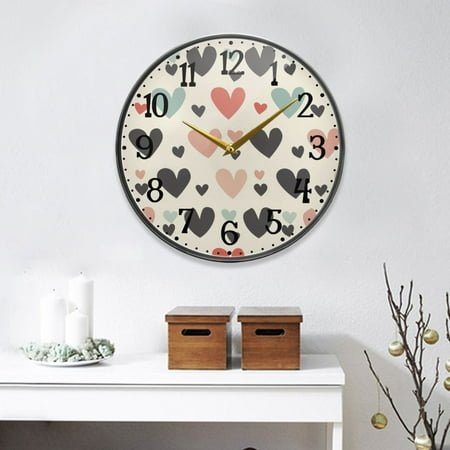 Colorful Heart Round Wall Clock 9.5 Inch Non-Ticking Silent Battery Operated Clock for Home Kitchen Office School Decor