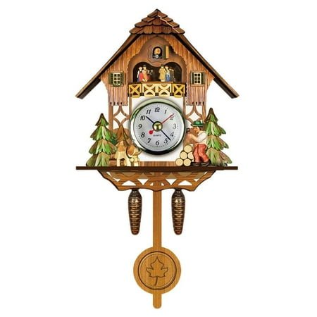 CondFun Cuckoo Clock Antique Wooden Cuckoo Birdhouse Wall Clock Home Decor Hanging Cuckoo Clock Auto Swing Bell Pendulum Home Decor