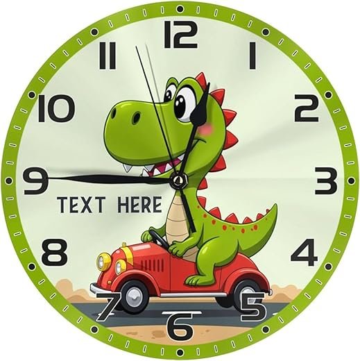 Custom Cute Dinosaur Wall Clock for Kids Room, Personalized Kid Name Wall Clock Birthday Gift, Customized 10 Inch Round Clock Children Room Decor for Boys Girls