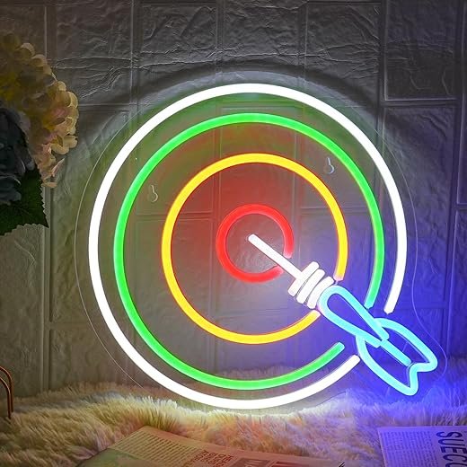 Dartboard Dart Neon Sign Dart Game Neon Signs Colorful Dimmable Circular Neon Light for Wall Decor USB LED Signs for Bedroom Game Room Man Cave Home Decor Wall Art Ideal for & Gift(13x13")