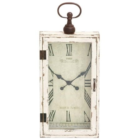 DecMode 12 x 28 White Wood Pocket Watch Style Wall Clock with Hinged Door