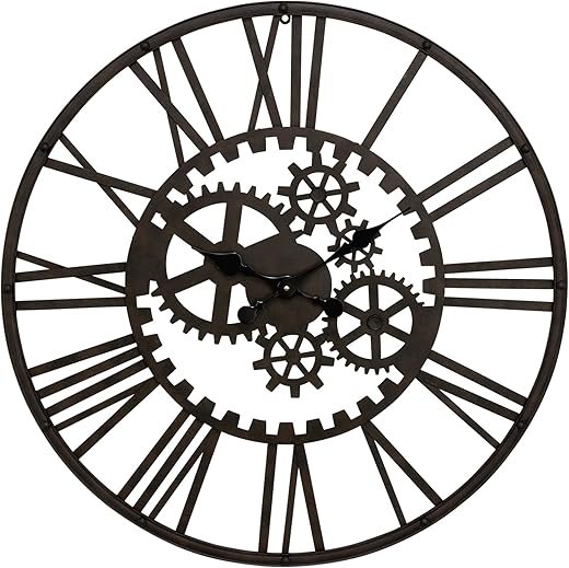 Deco 79 Antique Colonial Mesmerizing Metal Black Gear Clock, 32" Diameter