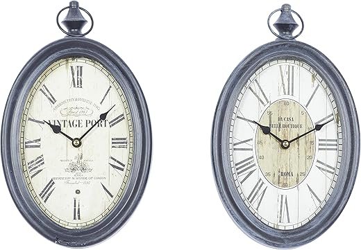 Deco 79 Metal Decorative Wall Clock Pocket Watch Style Wall Clock for Home, set of 2 Wall Clock for Room 8" x 3" x 15", Black