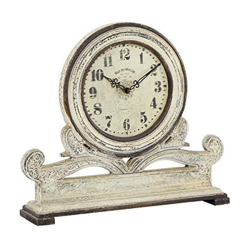 Deco 79 Wooden Decorative Clock Scroll Mantel Clock, Tabletop Clock 16 x 4 x 15, White