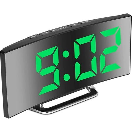 Depato Digital Alarm Clock for Bedrooms, 7'' LED Mirror Screen, 2 Brightness, 12/24H, Temperature, Date, Night Light, Snooze, USB Charging and Battery Powered (Green)