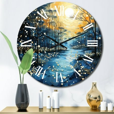 Designart Reflections of Serenity Tranquil Blue River IV Lakes & Rivers Oversized Wall Clock