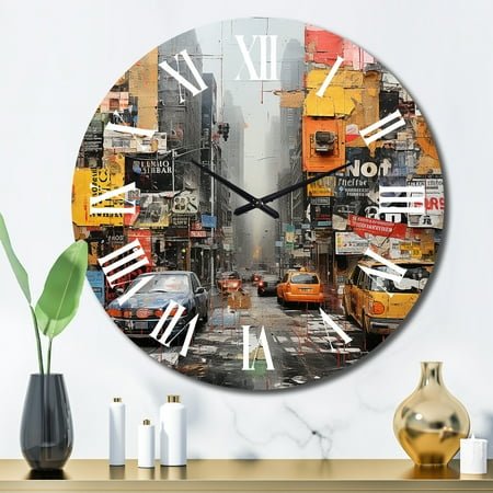 Designart Urban composition I Abstract Collages Oversized Wall Clock