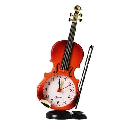 DESIGNICE Alarm Clock Battery Powered Alarm Clock for Desktop Creative Simulation Violin Shape Analog Clock Red