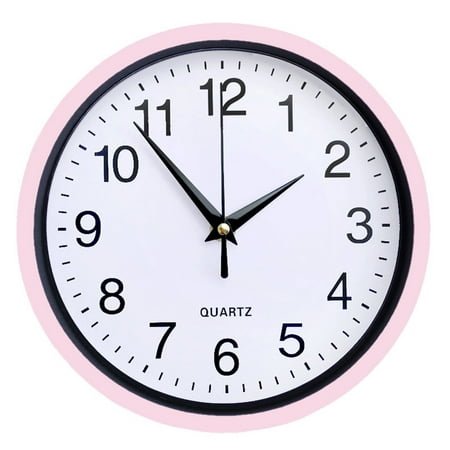 DESIGNICE Wall Clock,Silent Sweep Movement Small Wall Clock,Eco-Friendly Wide Metal Frame Bathroom Clock,8,Pink