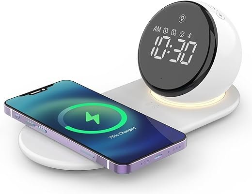 Digital Alarm Clock for Heavy Sleepers Adults, Night Lights, 15W Fast Wireless Charger, 20 White Noise Sounds, 3 Level Dimmable Touch Table Lamp with Snooze, Gift Ideas for Teens Girls Boys