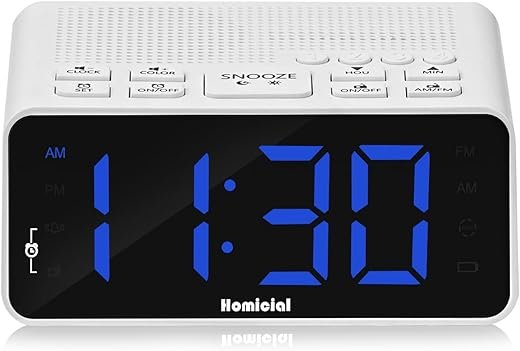 Digital Alarm Clock Radio with AM/FM Radio, Multi-Colors 1.4” LED Digits, Preset, Sleep Timer and Clear Display with Dimmer for Bedroom Bedside, Outlet Powered with Battery Backup (White)