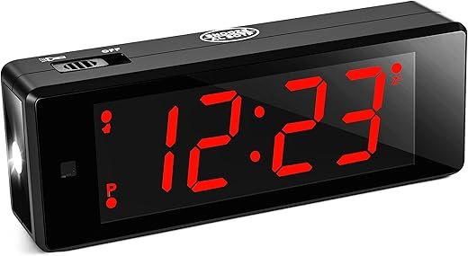 Digital Alarm Clock with Upgraded LED/LCD Display,Digital Clock with Flashlight,Adjustable Brightness,Snooze,Battery Operated Small Travel Clock for Bedroom Bedside (red Display)