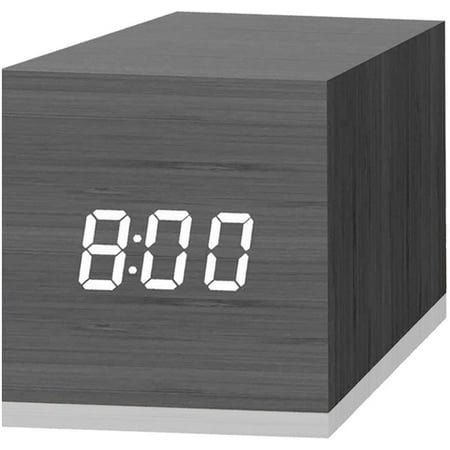 Digital Alarm Clock, with Wooden Electronic LED Time Display, 3 Dual Plus Alarm, 2.5-inch Cubic Small Mini Wood Made Electric Clocks for Bedroom, Bedside, Desk, Black