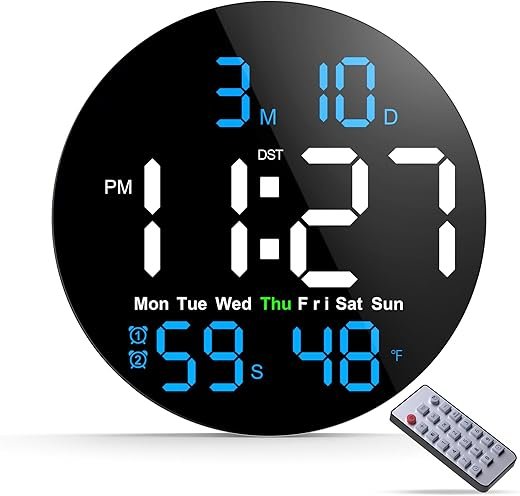 Digital Wall Clock, 10 in Wall Clock with Large LED Display Seconds Display One Button DST Muteable Button Auto Brightness, Large Digital Wall Clock for Living Room, Classroom, Bedroom, Office