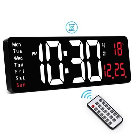 Digital Wall Clock Large Number Display,16.2LED Digital Alarm Clock w/Wireless Remote Control for Living Room Decor,10 Level Brightness Auto Dimmer Clock w/Date Week Temperature,Orange