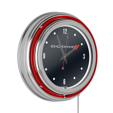 Dodge Logo Retro Neon Analog Wall Clock with Pull Chain