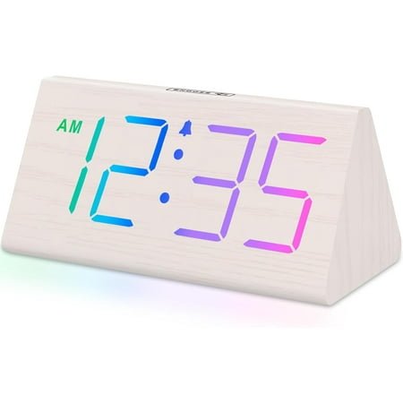 DreamSky Wooden Digital Alarm Clocks for Bedrooms - Electric Desk Clock with Large Numbers, USB Port, Loud Alarm for Heavy Sleepers, Adjustable Volume, Dimmer, Snooze, DST, 12/24H, Wood Décor