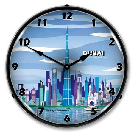 Dubai Skyline LED Wall Clock, Retro/Vintage, Lighted 14 inch