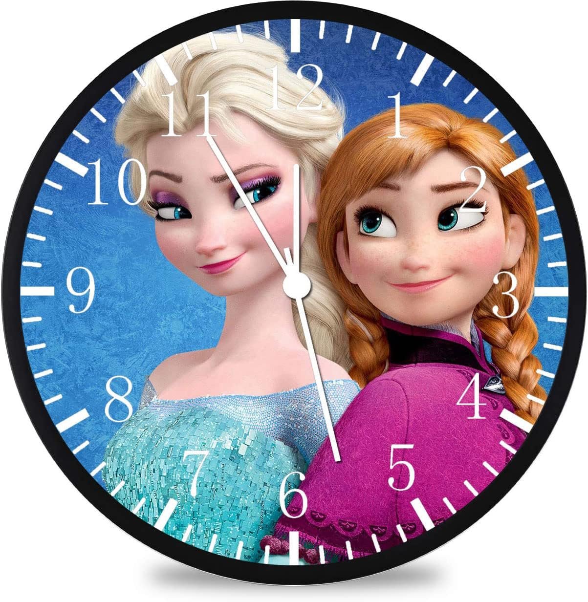 Elsa and Anna Wall Clock Large 12 Clear Glass Face Silent Non-Ticking Nice for Gift or Décor W475