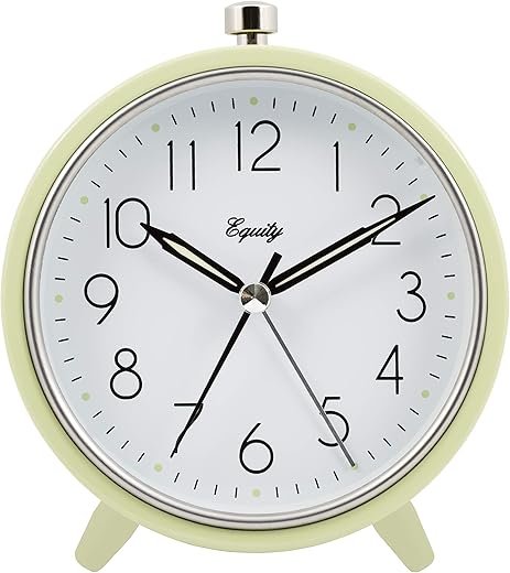 Equity 20090 5 Inch Silent Sweeping Quartz Metal Alarm Clock, Light Green