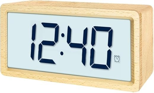 everwood Wooden Large Digital Alarm Clocks for Bedrooms with Large Number Display LCD Snooze Function, Battery Backup Operated