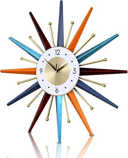 FIELDY Large Wall Clock 22 Inch Mid Century Wall Clock Starburst Clock Non Ticking Battery Operated 3D Wall Clock Home Décor for Living Room, Kitchen, Dining Room, Bedroom