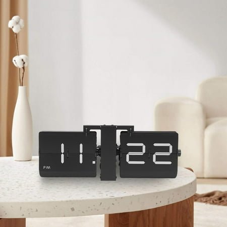 Flip Desk Clock, Digital Battery Operated Display Retro Flip Clock, Flipping Out Wall and Tabletop Flip Clock, Large Metal Display Clock for Home and Office Decoration, Black, 14*3.3*5.3in