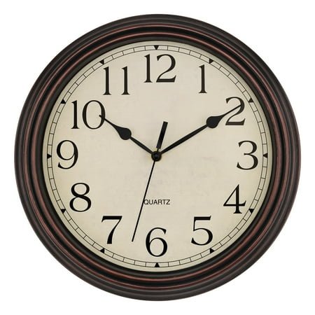 Foxtop 14'' Vintage Quartz Digital Silent Indoor Wall Clock, Non-Ticking