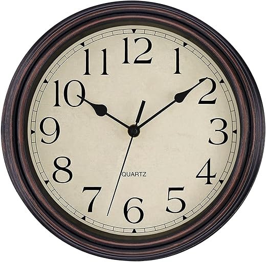 Foxtop Retro Silent Non-Ticking Round Classic Clock Quartz Decorative Battery Operated Wall Clock for Living Room Kitchen Home Office 12 Inch (Bronze)