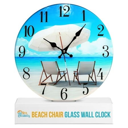 Glass Wall Clock 13 - Coastal, Nautical, and Beach Themed | Decorative Timepiece | Home Decor for Living Room, Bedroom, or Beach House | Beach Chair